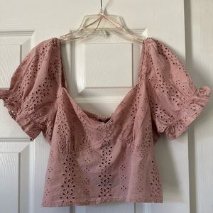 Crop top, pink eyelet, elastic back, NWT, size 10
